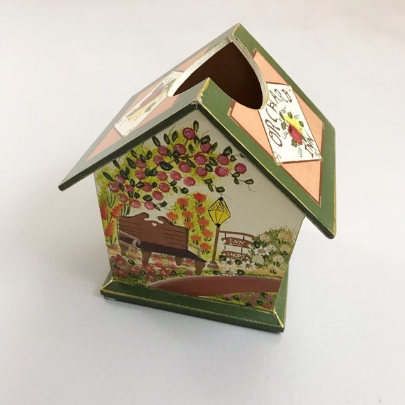 VINTAGE Cozy Cottagecore Tissue Box Hand Painted Orchard Path Field Of Flowers - Picture 4 of 11